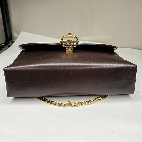Gucci Vintage 1970’s Smooth Brown Leather Chain Shoulder Clutch Bag - Picture 6 of 14